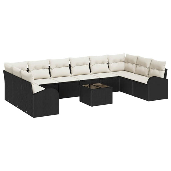 Schwarzes Polyrattan Sofa-Set mit Kissen, 11-teilig