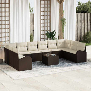 vidaXL Salon de jardin avec coussins 11 pcs Marron Résine tressée