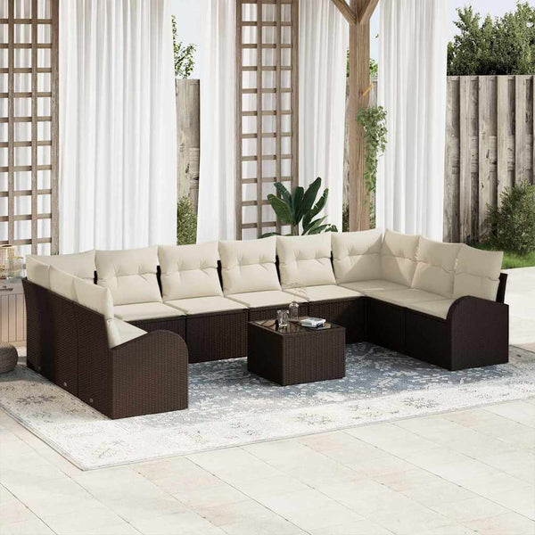 vidaXL Salon de jardin avec coussins 11 pcs Marron Résine tressée