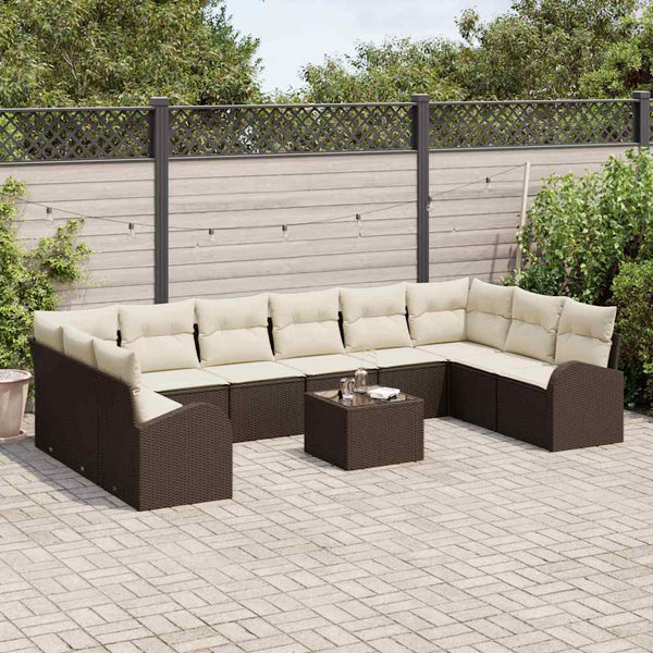 vidaXL Salon de jardin avec coussins 11 pcs Marron Résine tressée