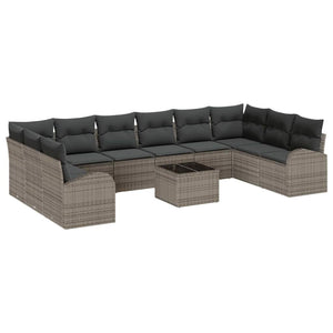 Graues Polyrattan Sofa Set mit Kissen, 11-teilig