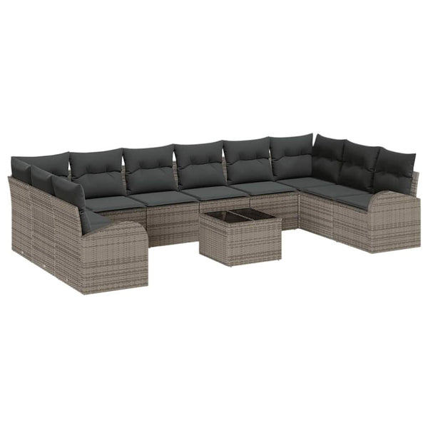 Graues Polyrattan Sofa Set mit Kissen, 11-teilig