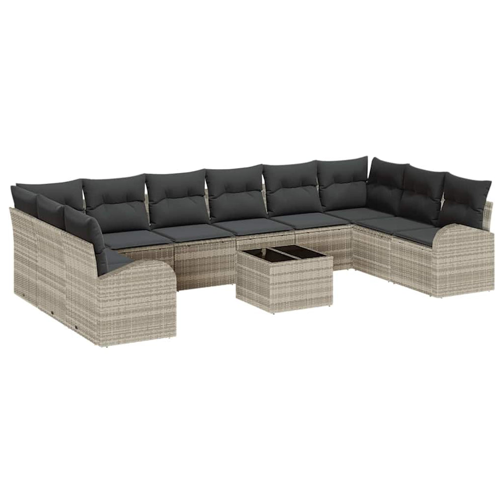 Hellgraues Polyrattan Sofa Set mit Kissen, 11-teilig