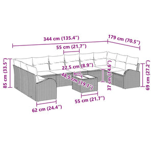Hellgraues Polyrattan Sofa Set mit Kissen, 11-teilig