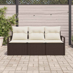 vidaXL Salon de jardin avec coussins 3 pcs Rotin synthétique Marron
