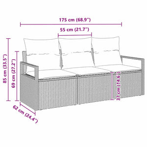 vidaXL Salon de jardin avec coussins 3 pcs Rotin synthétique Marron