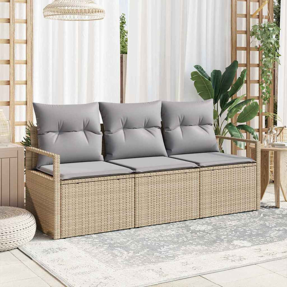 vidaXL Ensemble de canapés 3 pcs en poly-rotin beige