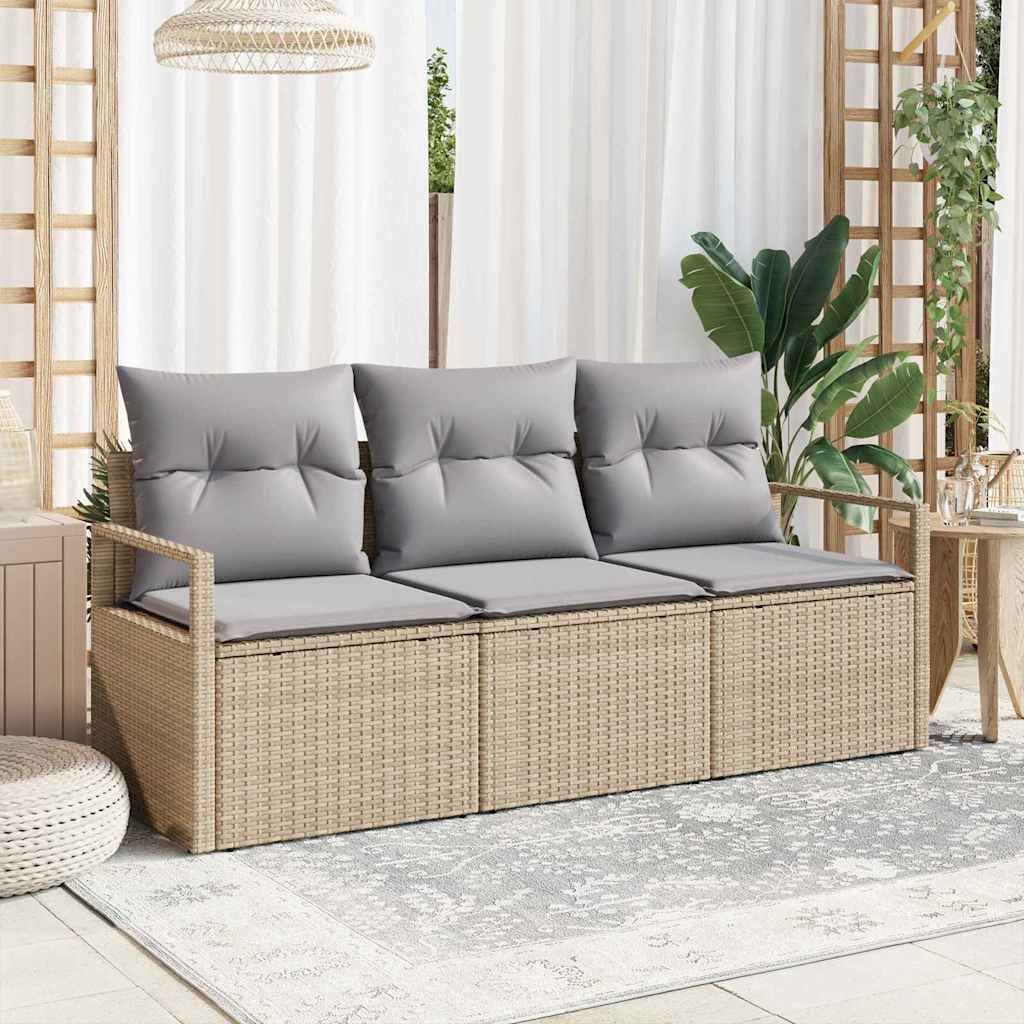 3-teiliges Sofa-Set Beige Poly-Rattan