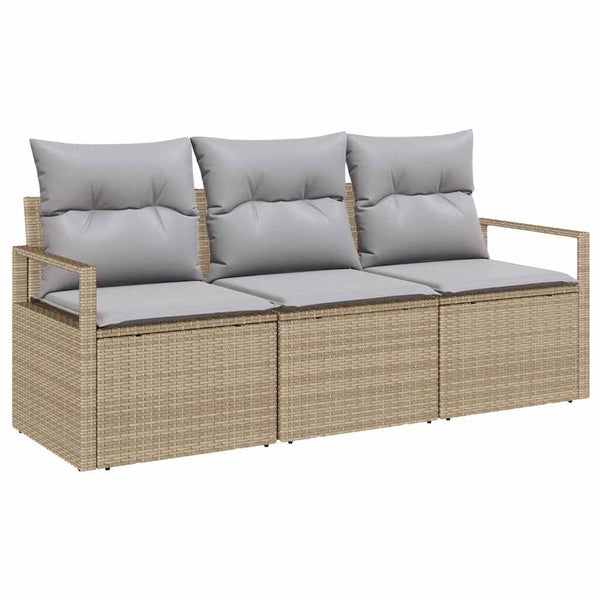 3-teiliges Sofa-Set Beige Poly-Rattan