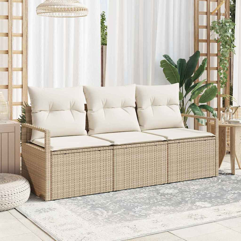 Beige Poly Rattan Sofa Set mit Kissen - 3-teilig