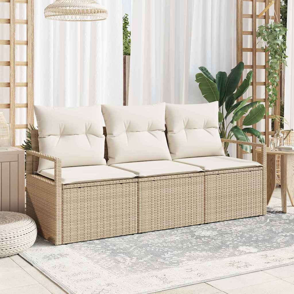 Beige Poly Rattan Sofa Set mit Kissen - 3-teilig
