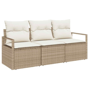 Beige Poly Rattan Sofa Set mit Kissen - 3-teilig