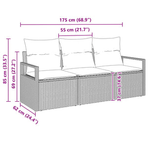 3-teiliges Poly-Rattan Sofa-Set Grau
