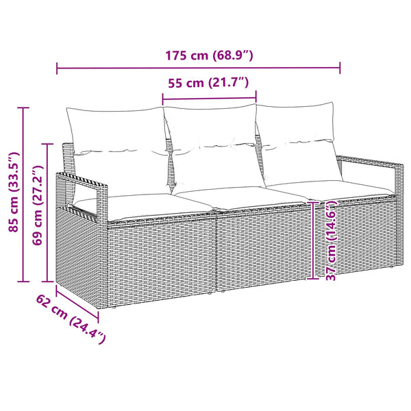 3-teiliges Poly-Rattan Sofa-Set Grau