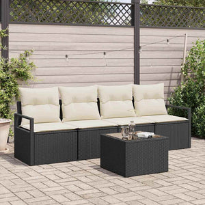 Poly Rattan Sofa Set, 5-teilig, Schwarz & Creme