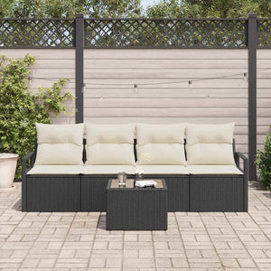 Poly Rattan Sofa Set, 5-teilig, Schwarz & Creme