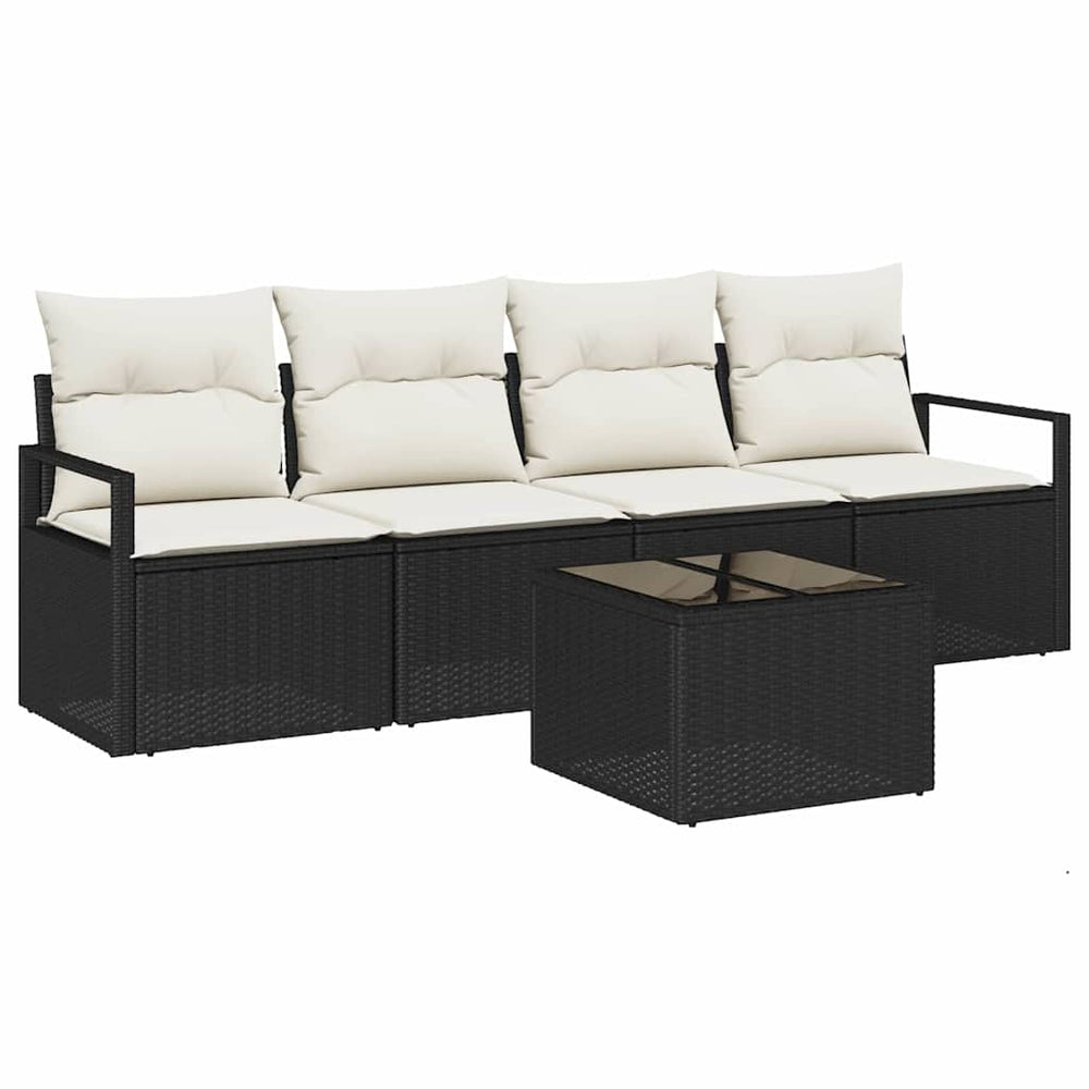 vidaXL Sofa Set 5 pcs Black and Cream Poly Rattan