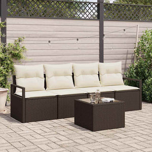 Poly-Rattan Sofa Set, 5-teilig, Braun/Creme