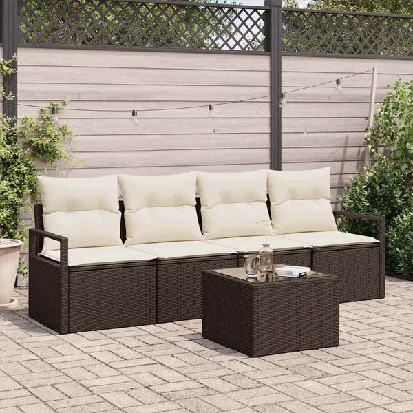 Poly-Rattan Sofa Set, 5-teilig, Braun/Creme