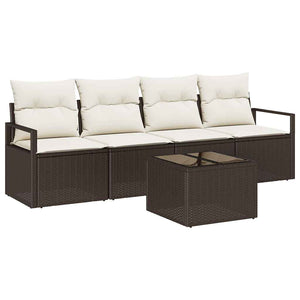 Poly-Rattan Sofa Set, 5-teilig, Braun/Creme