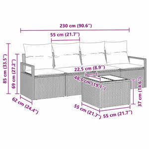 Poly-Rattan Sofa Set, 5-teilig, Braun/Creme