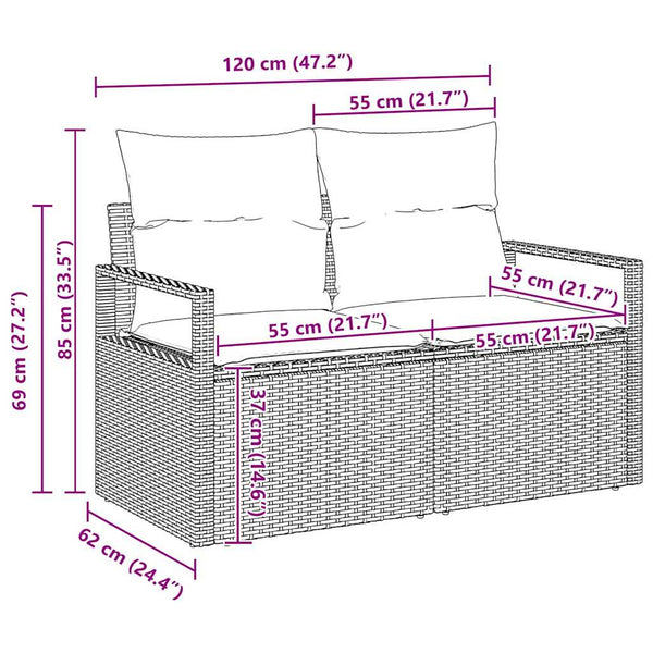 Poly-Rattan Sofa Set, 5-teilig, Braun/Creme