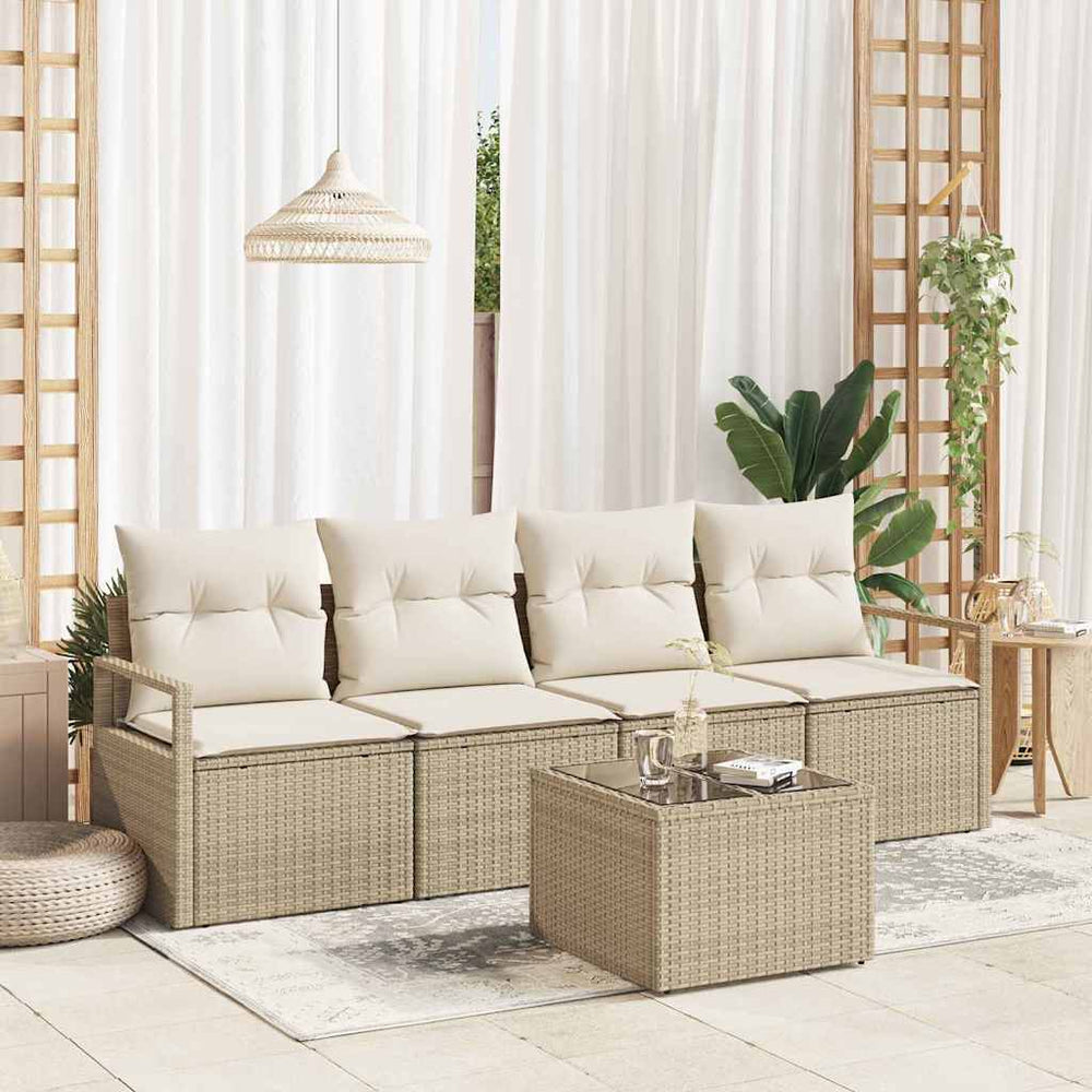 vidaXL 5-Piece Sofa Set Beige and Cream Poly Rattan