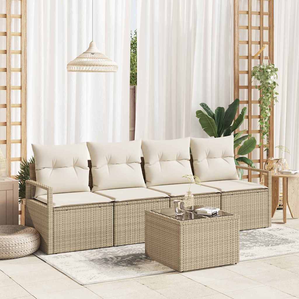 vidaXL Salon de jardin 5 pcs Beige et crème Résine tressée