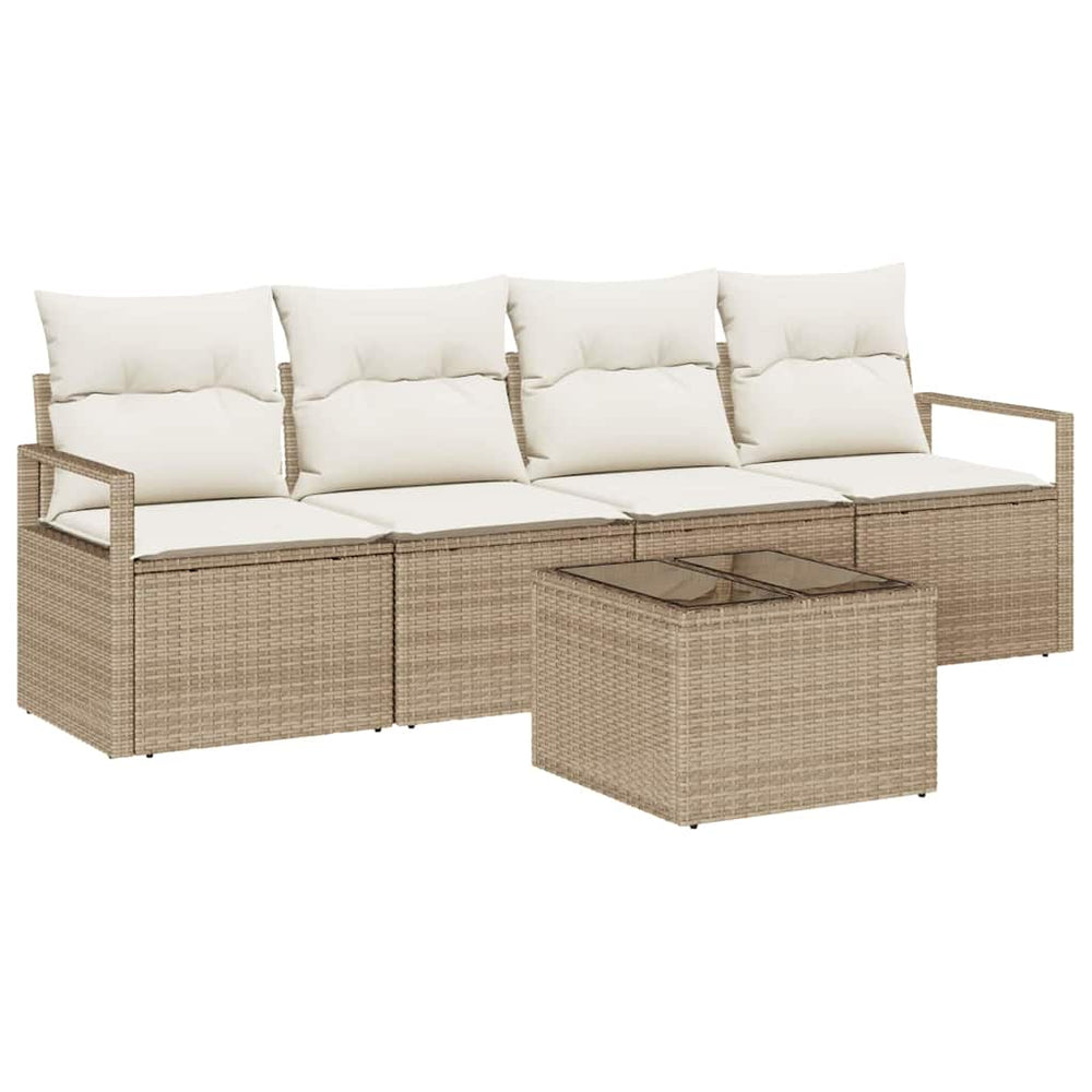 vidaXL 5-Piece Sofa Set Beige and Cream Poly Rattan
