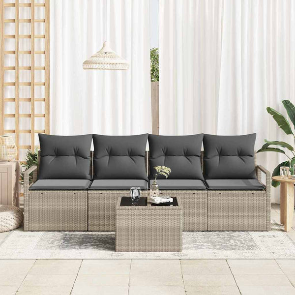 Poly-Rattan Sofa Set, Hell- & Dunkelgrau, 5-teilig