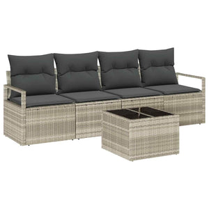 Poly-Rattan Sofa Set, Hell- & Dunkelgrau, 5-teilig