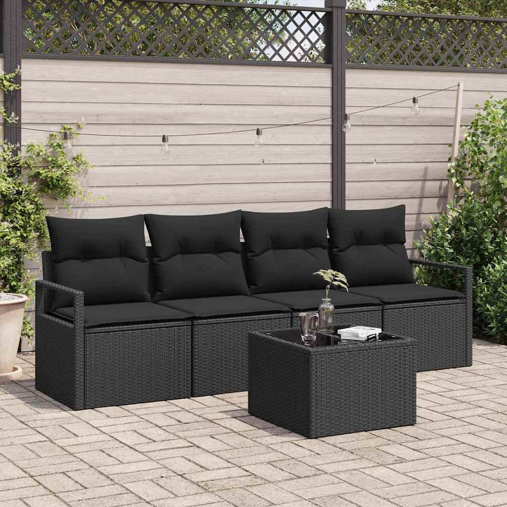 vidaXL 5-Piece Sofa Set Black Poly Rattan