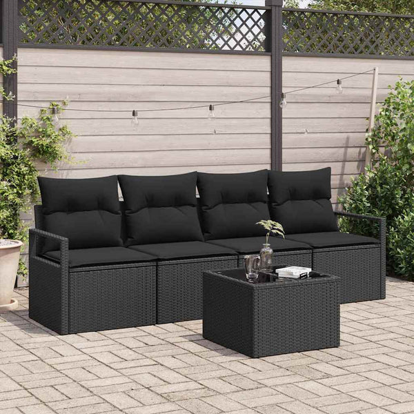 vidaXL Salon de jardin 5 pcs Noir Résine tressée