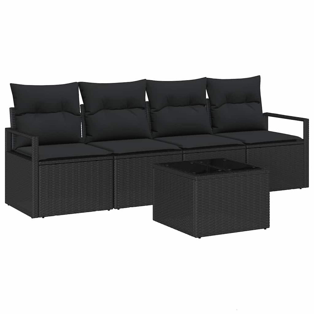 vidaXL 5-Piece Sofa Set Black Poly Rattan