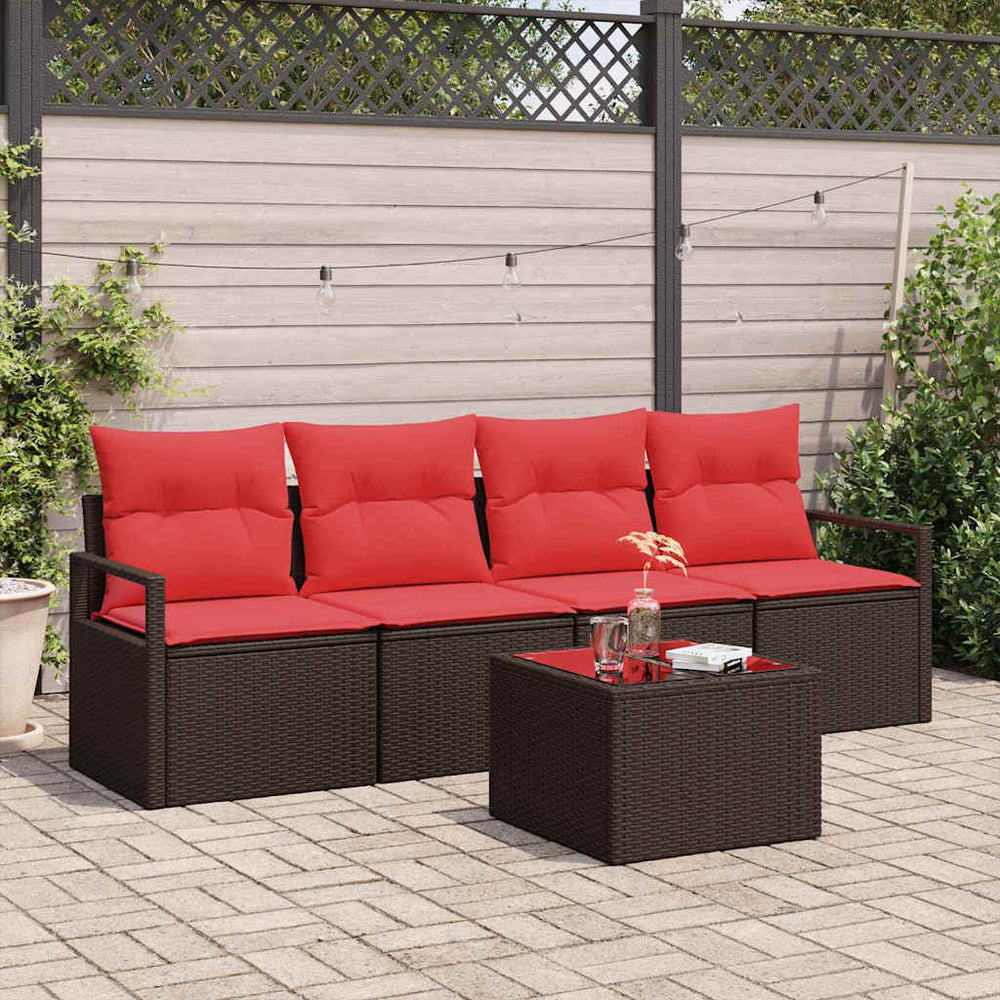 vidaXL Ensemble de canapés 5 pcs Marron et Rouge Résine Tressée