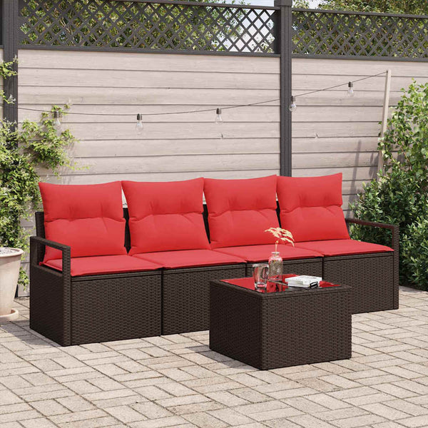 Poly Rattan Sofa Set Braun/Rot 5-teilig