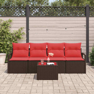 Poly Rattan Sofa Set Braun/Rot 5-teilig