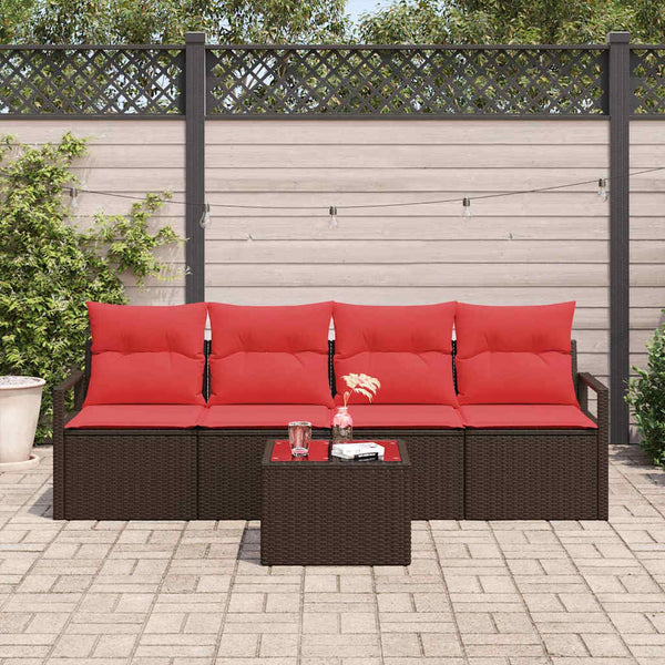 Poly Rattan Sofa Set Braun/Rot 5-teilig