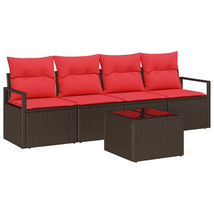 Poly Rattan Sofa Set Braun/Rot 5-teilig