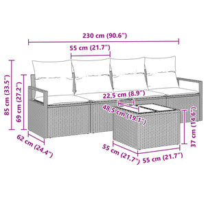 Poly Rattan Sofa Set Braun/Rot 5-teilig