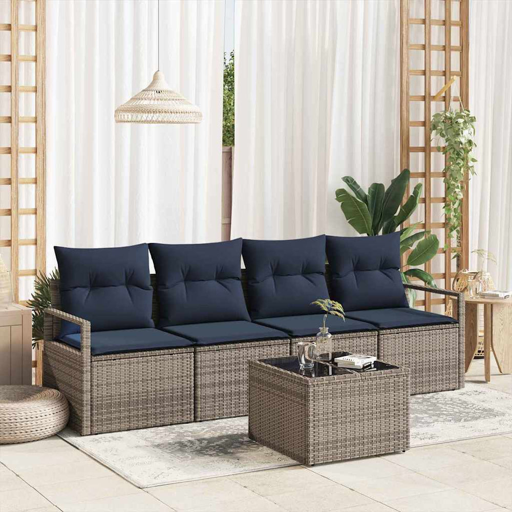 vidaXL Sofa Set 5 pcs Grey and Blue Poly Rattan