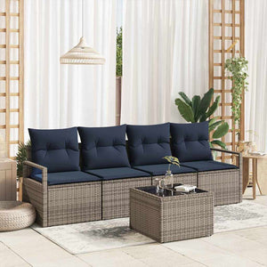 vidaXL Ensemble de canapés 5 pcs Gris et bleu Résine tressée