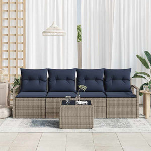 vidaXL Ensemble de canapés 5 pcs Gris et bleu Résine tressée