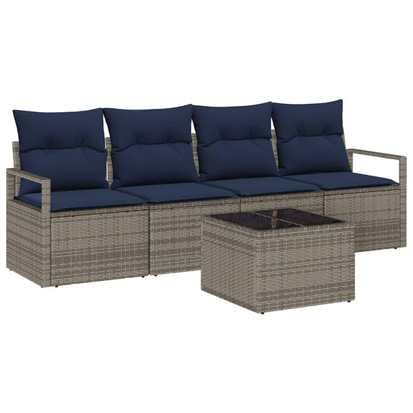 vidaXL Ensemble de canapés 5 pcs Gris et bleu Résine tressée