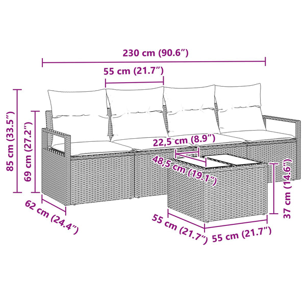 vidaXL Ensemble de canapés 5 pcs Gris et bleu Résine tressée