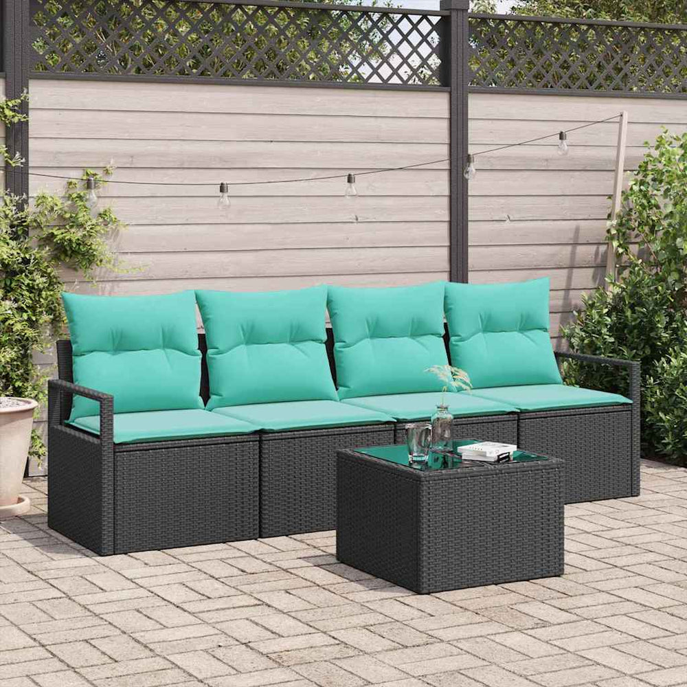 vidaXL Salon de jardin 5 pcs noir et turquoise Résine tressée