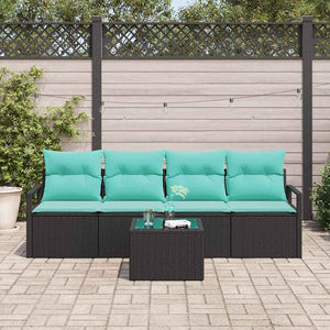 Poly Rattan Sofa Set, Schwarz & Türkis, 5-teilig