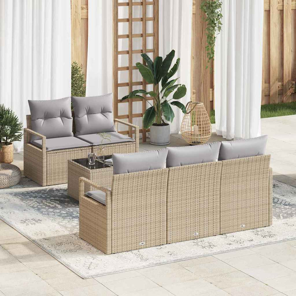 Poly Rattan Sofa Set mit Kissen, Beige/Grau, 6-teilig