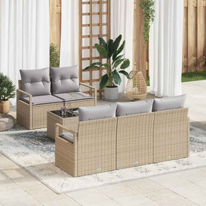 Poly Rattan Sofa Set mit Kissen, Beige/Grau, 6-teilig