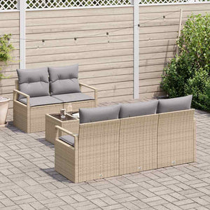 Poly Rattan Sofa Set mit Kissen, Beige/Grau, 6-teilig